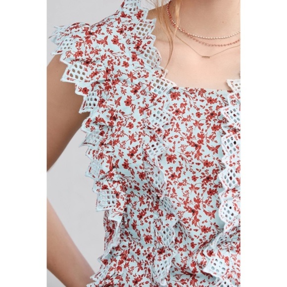 nwt ANTHROPOLOGIE trina bow blouse light blue red floral size large - Picture 3 of 7